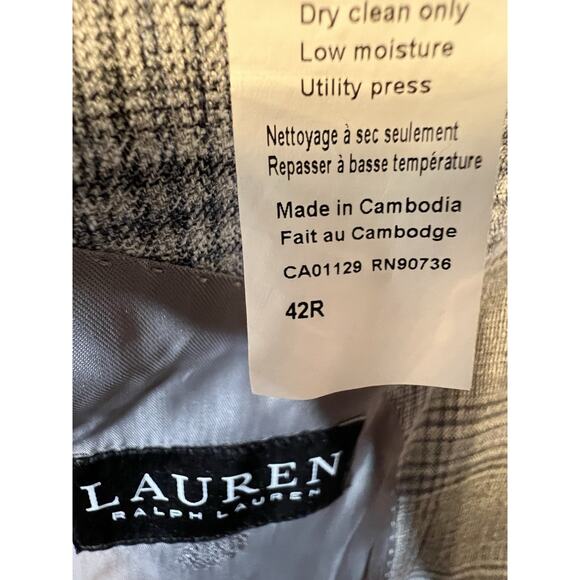Lauren Ralph Lauren Mens Two Button Blazer Jacket Gray Glen check Size 42R - Picture 13 of 14
